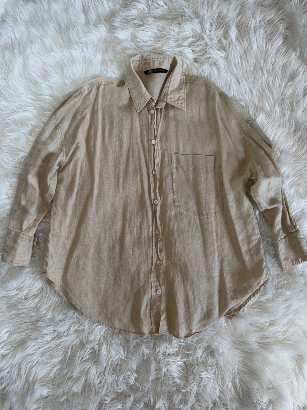 ZARA Light Beige Linen Button-Up Shirt